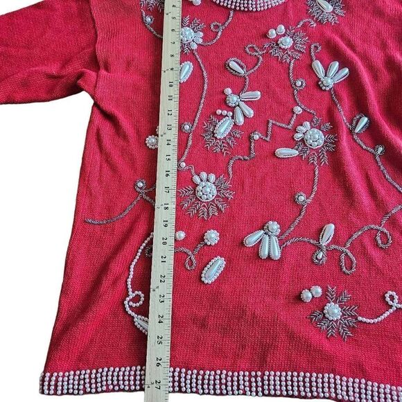 Vintage Lisa Ashley womens Sz L red embellished sweater - Picture 4 of 7